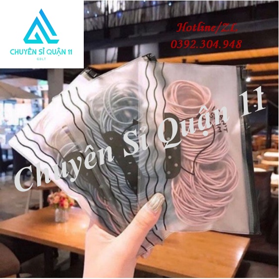 Set 100 sợi thun cột tóc kèm túi zip, 100 dây chun buộc tóc tặng túi đựng siêu xinh GD506-ThunBToc