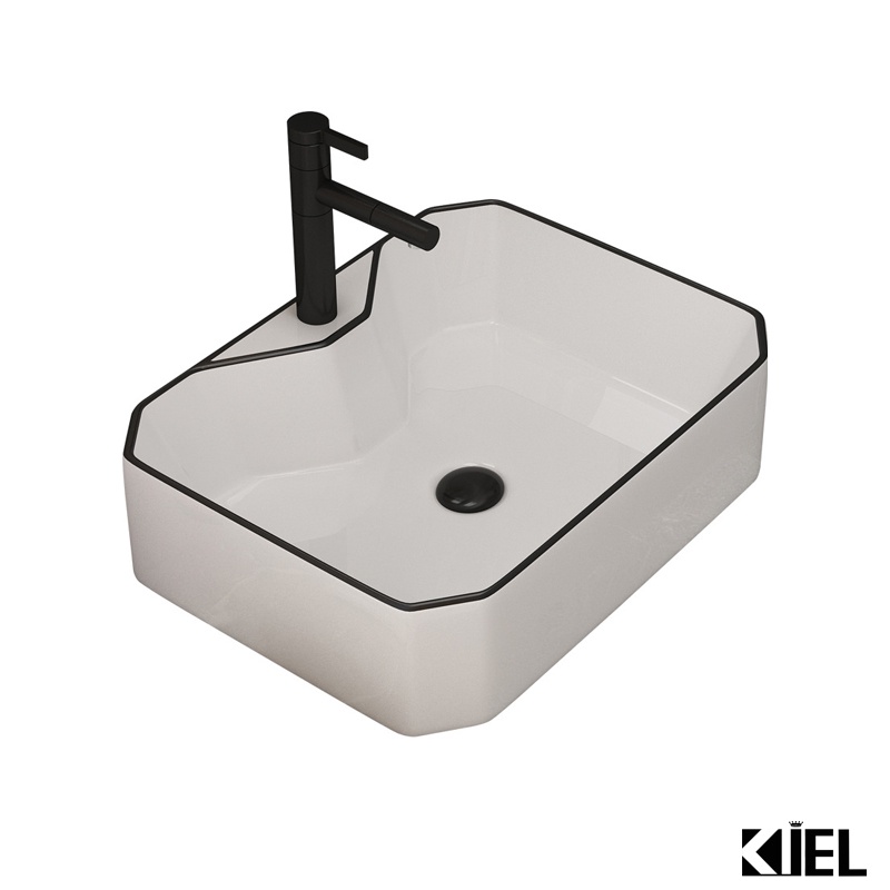 Chậu rửa mặt lavabo đặt bàn chữ nhật viền đen hàng chính hãng cao cấp - bảo hành 10 năm men sứ .