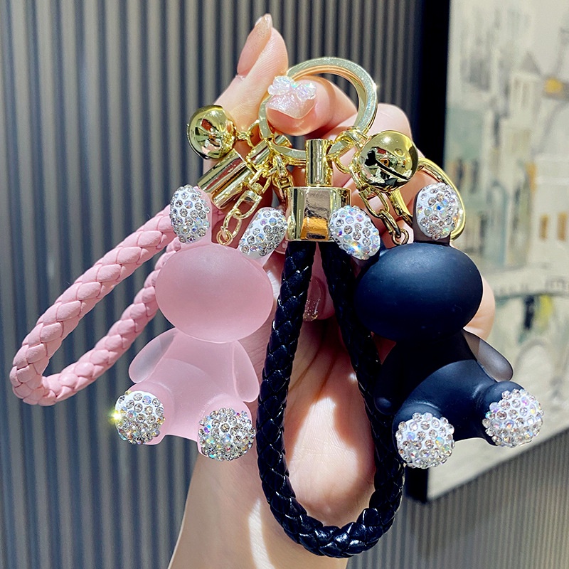 Móc khoá gấu tai đính đá cao cấp treo balo cute dễ thương phong cách Hàn Quốc,móc khoá xe máy,ô tô đẹp tiện lợi Bolita