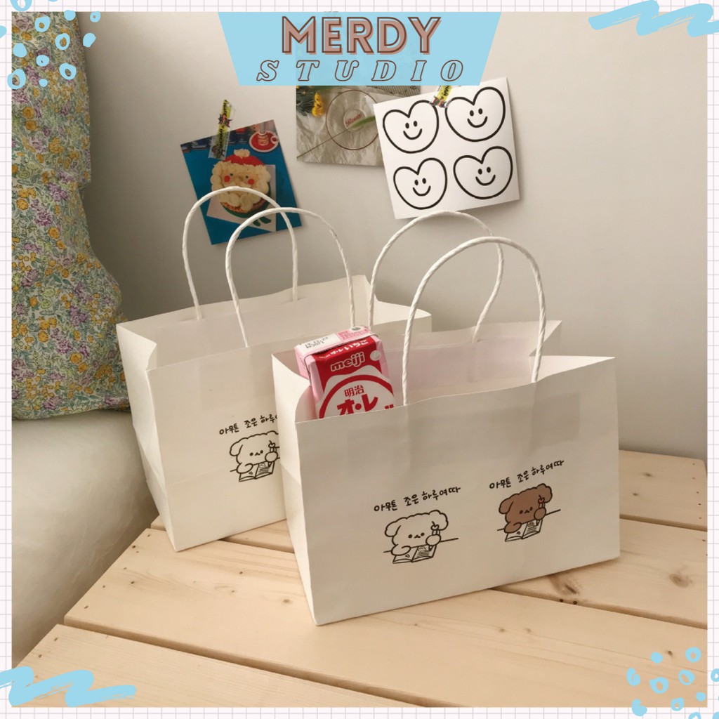 Túi giấy có quai xách đựng quà tặng phong cách Hàn Quốc