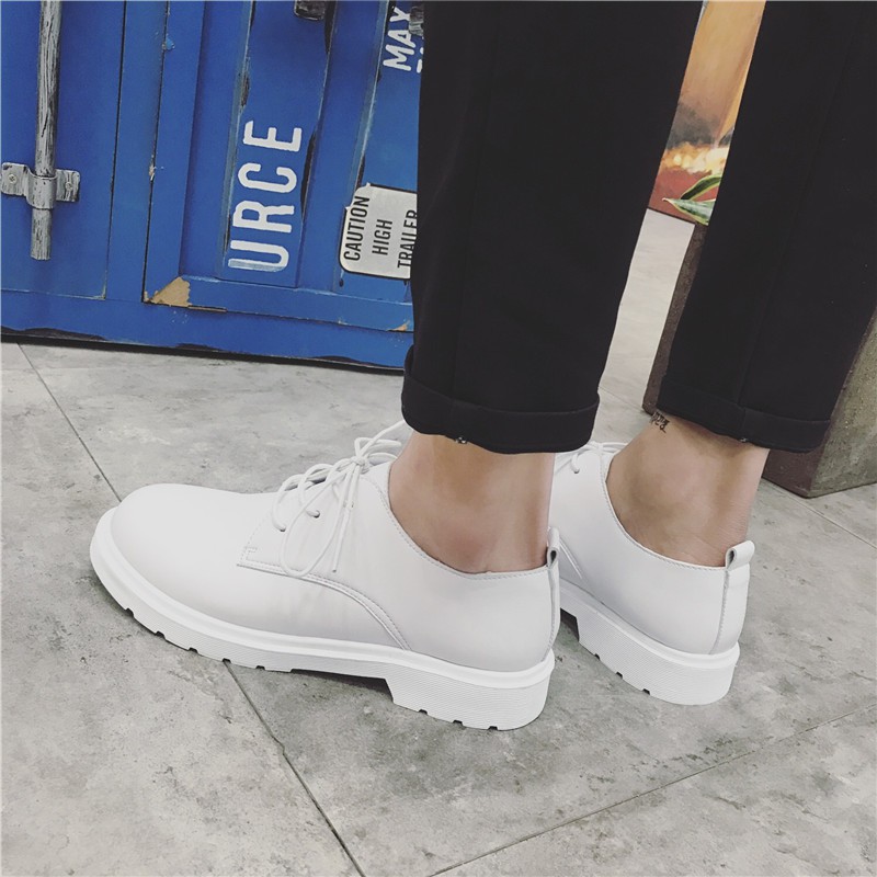 Giày Da Mũi Tròn Cột Dây Phong Cách Retro Anh Quốc Cho Nam Nữ