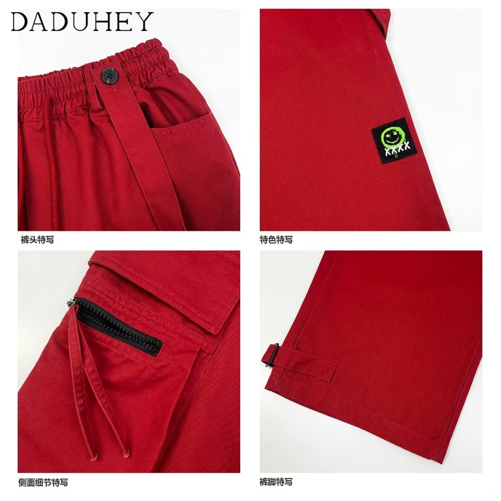 Quần dài ống suông rộng phối túi phong cách Hồng Kông retro thời trang năm 2023 cho nam