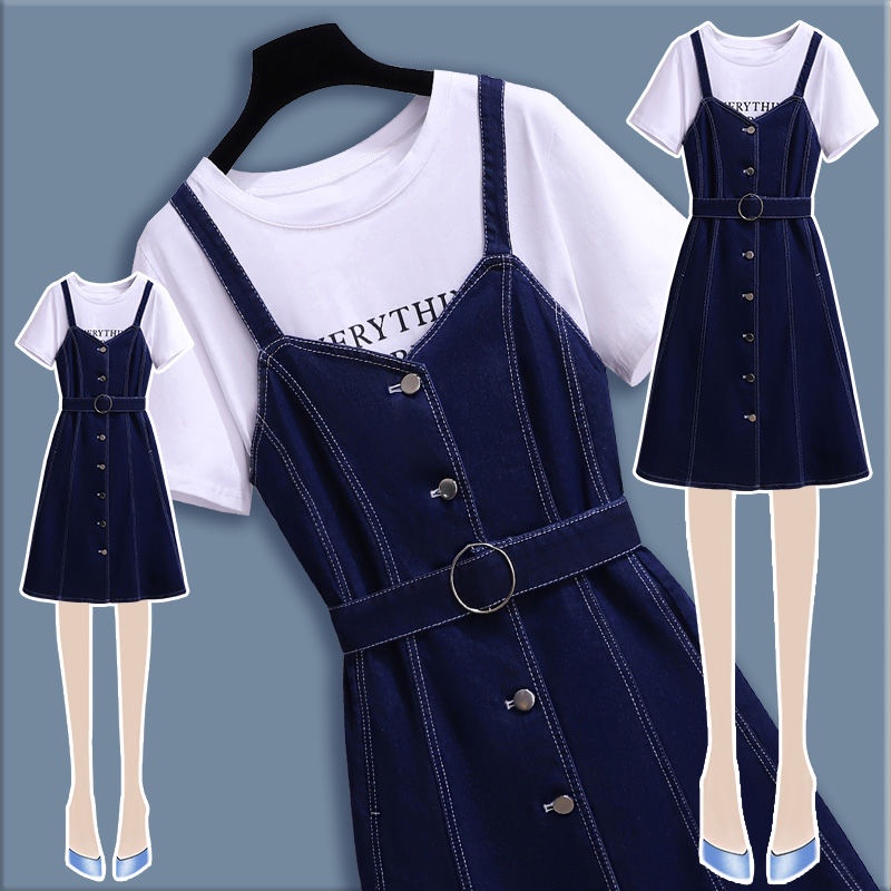 Đầm Denim Hai Dây Tay Ngắn Dáng Chữ A Thời Trang Mùa Hè Mới Cho Nữ