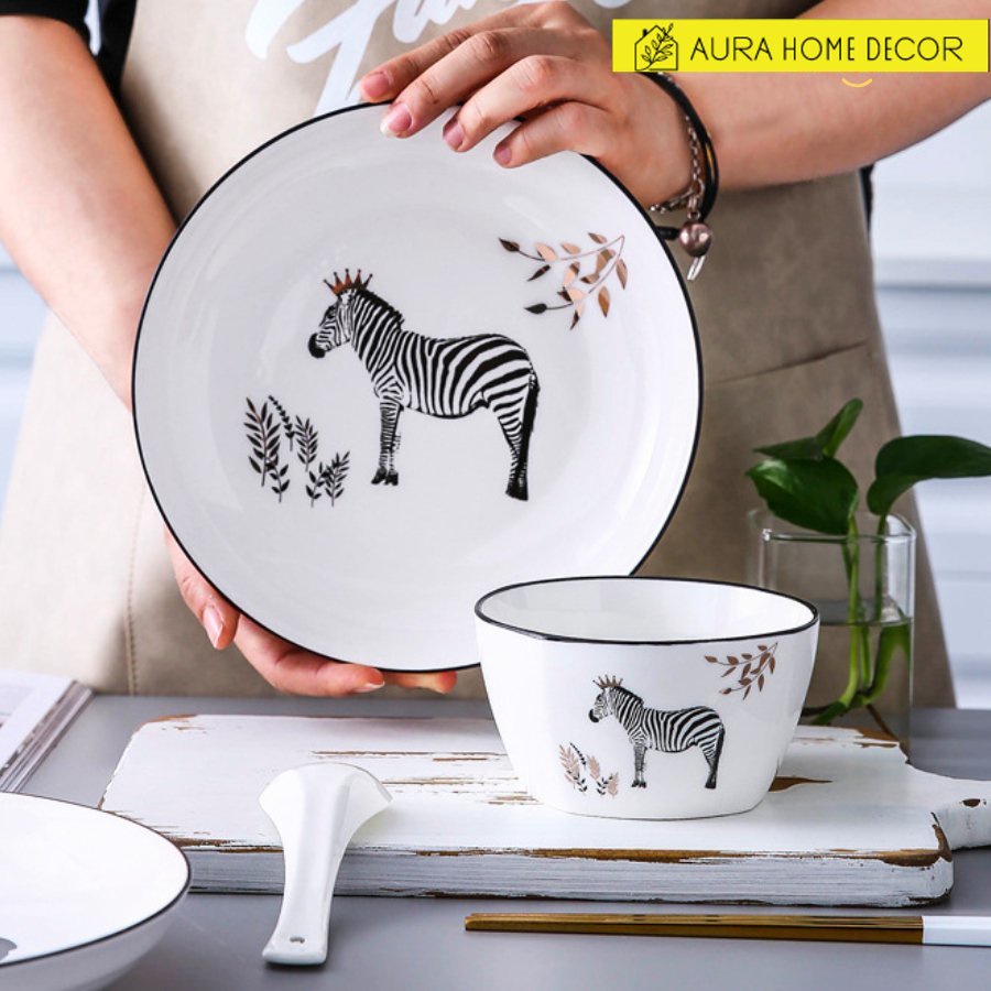 Bộ bát đĩa, chén 14 món họa tiết hình thú dễ thương