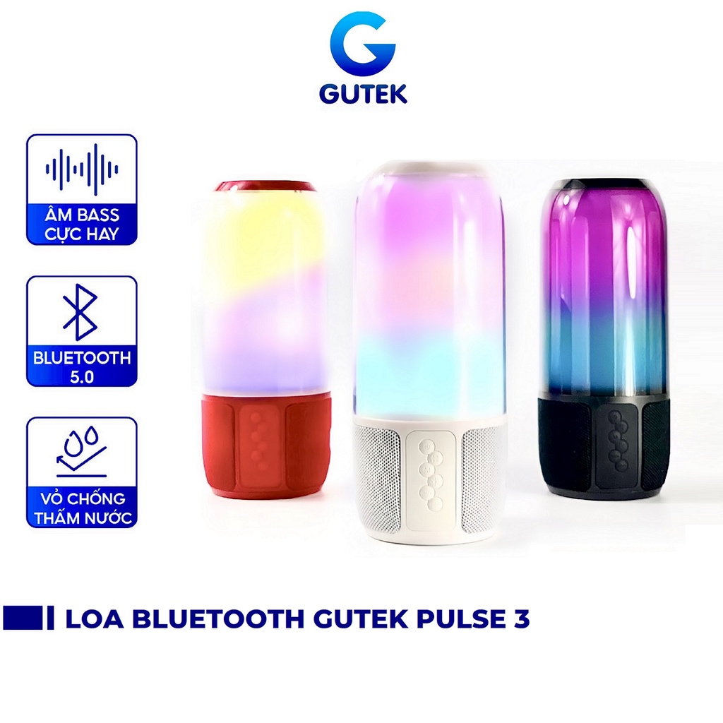 [Mã ELHACE giảm 4% đơn 300K] Loa bluetooth nghe nhạc không dây siêu bass Gutek Pulse 3 có đèn led nháy theo nhạc