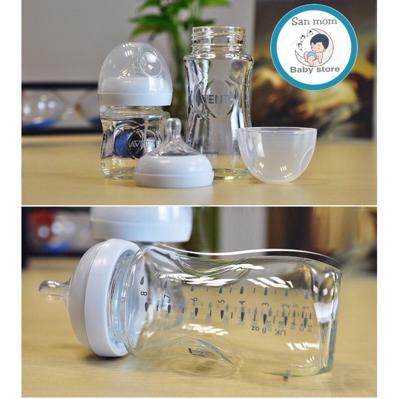 Bình Sữa  Philip Avent Natural Thủy Tinh Nội Địa Mỹ 240ML, Đủ Size Cho Bé Từ 0-18 Tháng Tuổi, Không BPA, Núm Silicon