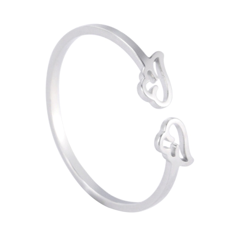 Set 2 Nhẫn Đôi Cánh Thiên Thần Sáng Bóng Bằng Thép Không Gỉ Có Thể Điều Chỉnh