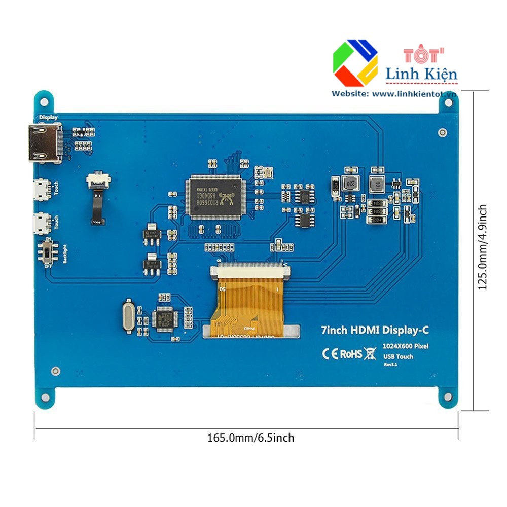 Màn Hinh LCD 7 Inch (C) HDMI 1024x600 IPS Cảm Ứng Điện Dung - Screen Touch Win,RaspPi