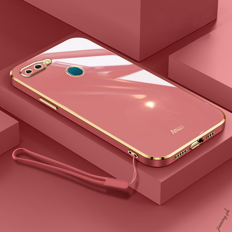 Ốp Điện Thoại Silicon Mềm Viền Thẳng 6D Chất Lượng Cao Có Dây Đeo Cho OPPO F9 F9 PRO A5S A12 Sự Bảo Vệ