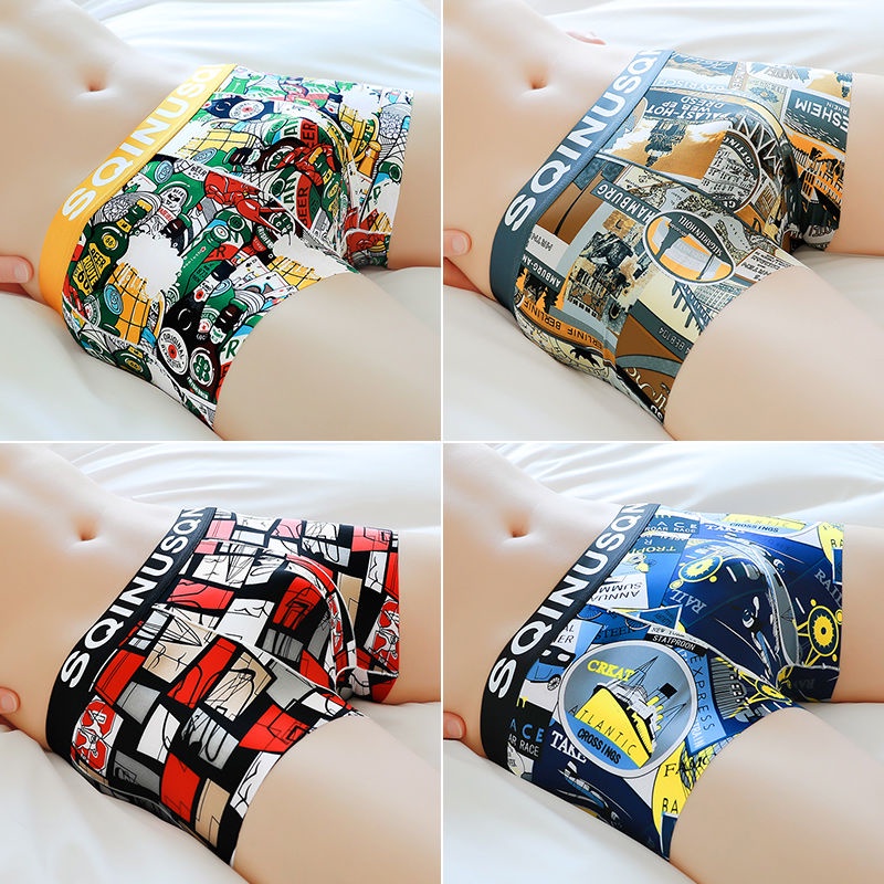 Quần Lót Boxer Vải Lụa Lạnh Mỏng Thoáng Khí In Hoạt Hình Thời Trang Mùa Hè Cho Nam