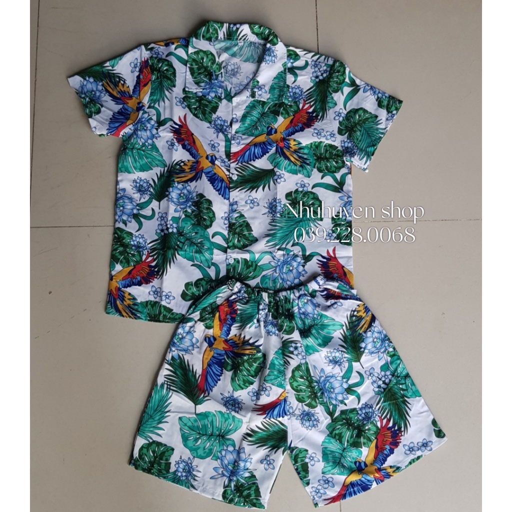 (Tổng kho HCM - Nhuhuyen shop) - set bộ mẫu chim két trắng đủ size cho gia đình, team đến 100kg, chất kate thái 1