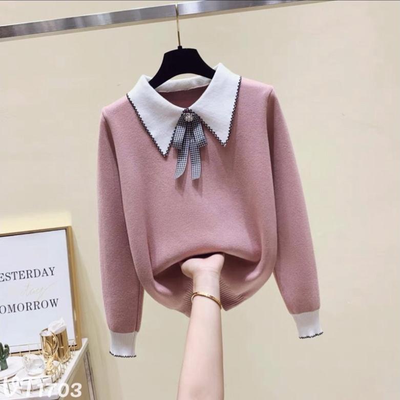 💋 Bán Sỉ 💋 Áo len nơ cổ bẻ hàng QC chất đẹp siêu xinh, hàng đẹp chuẩn ảnh khách nhé