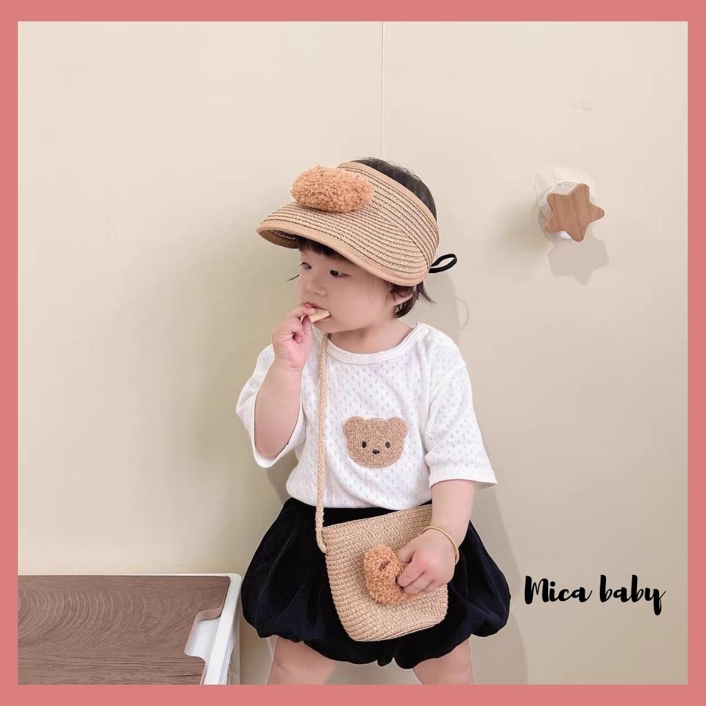 Túi cói đeo chéo đính gấu bông xù cực dễ thương cho bé TC10 Mica Baby