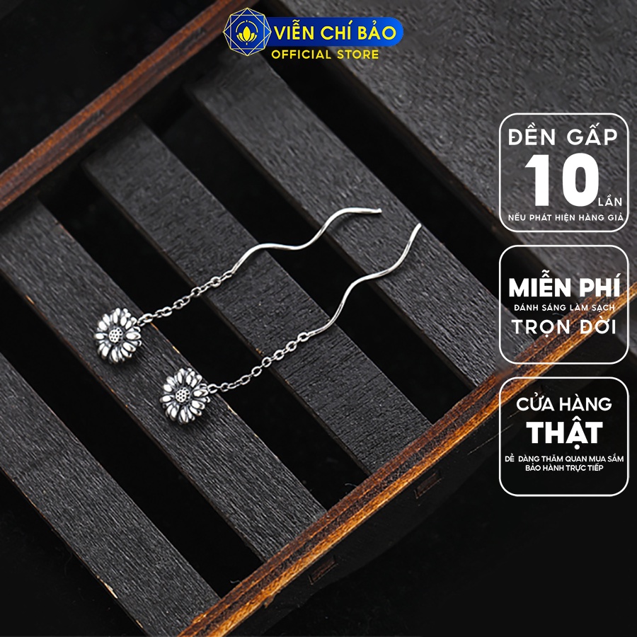 Khuyên tai bạc nữ hoa cúc dài chất liệu bạc Thái 925 thời trang phụ kiện trang sức Viễn Chí Bảo B000390