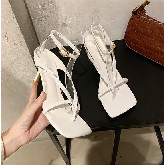 Giày sandal MV kẹp xỏ ngón dây gót mới 7p - CG-0413 -  RF 2 MÀU ĐEN/ TRẮNG - [FREESHIP_70k] Giày gót mãnh 7phân 2 dây ch