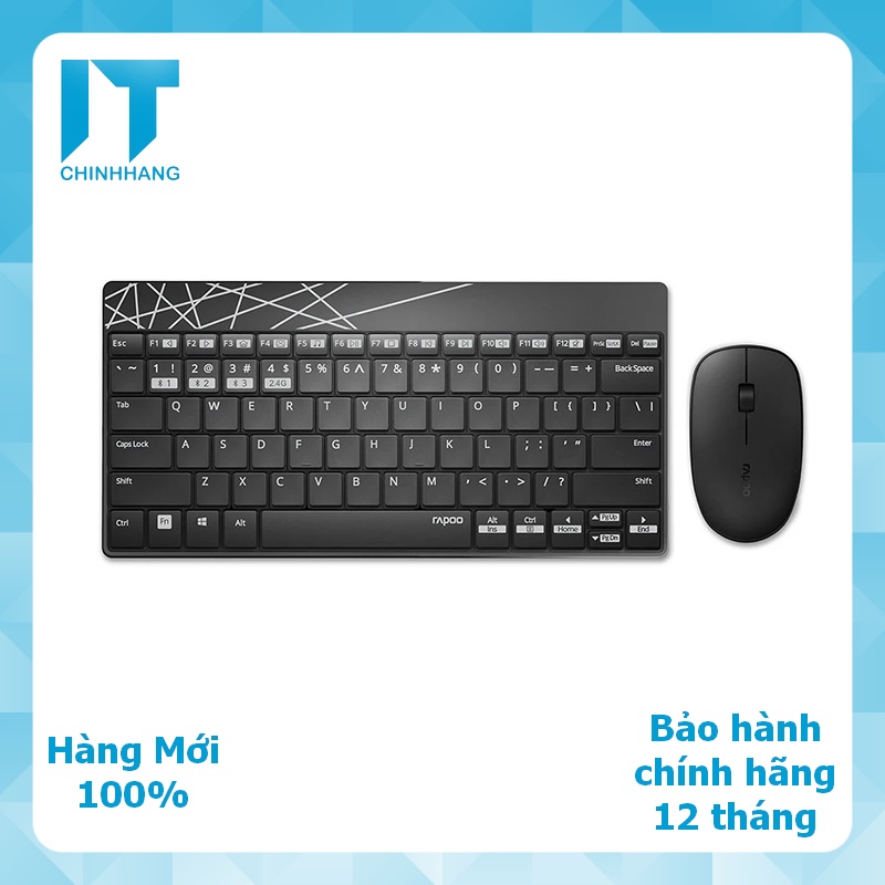 Bộ bàn phím chuột không dây Rapoo 8000M Kết nối đa thiết bị (Bluetooth 3.0/4.0/USB) - Hàng Chính Hãng
