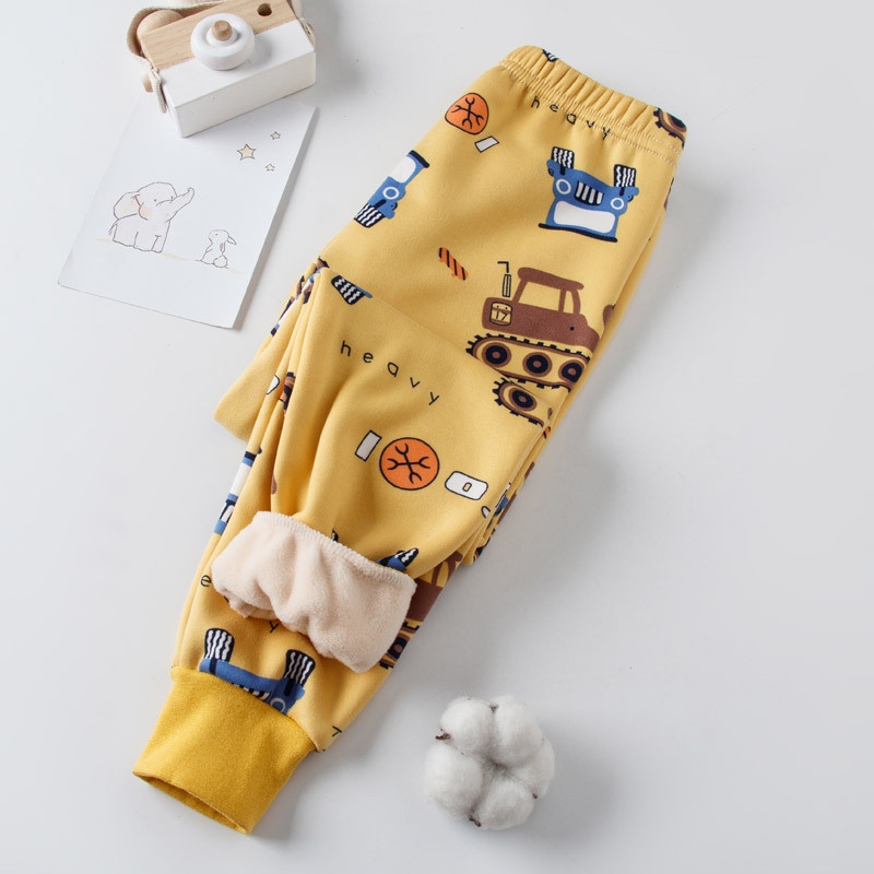 Quần legging cotton phối nhung ấm áp họa tiết hoạt hình tùy chọn thời trang thu đông cho bé 80-160cm