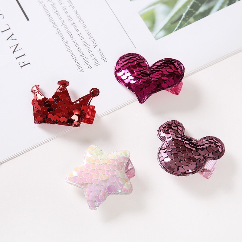 Kẹp tóc mickey vương miện trái tim ngôi sao bé gái