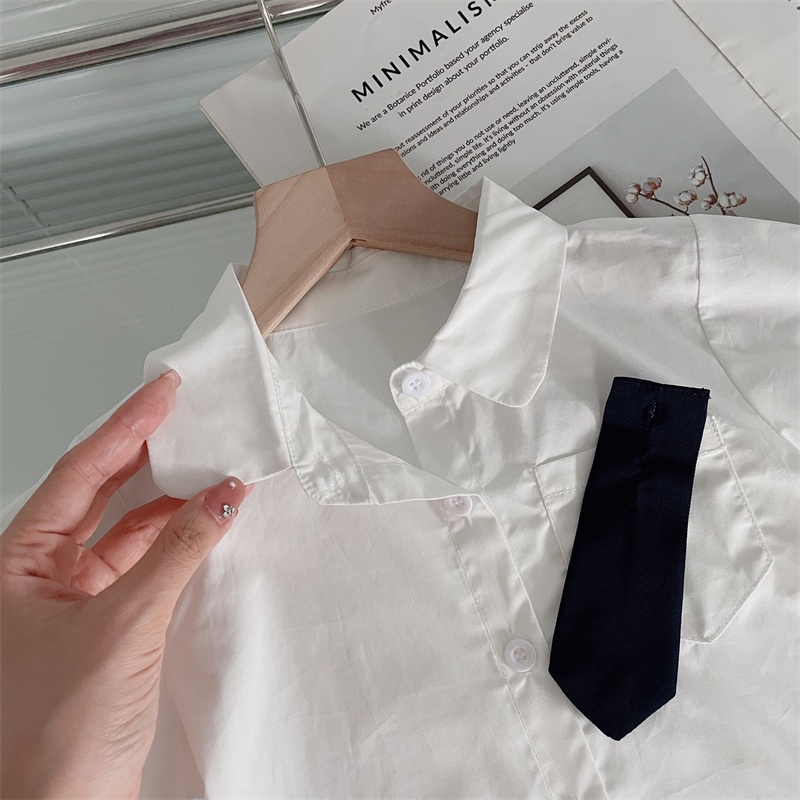 Bộ Đồng Phục Áo Tay Ngắn Và Chân Váy Xếp Ly Phong Cách Preppy Hàn Quốc Thời Trang Mùa Hè Cho Bé Gái