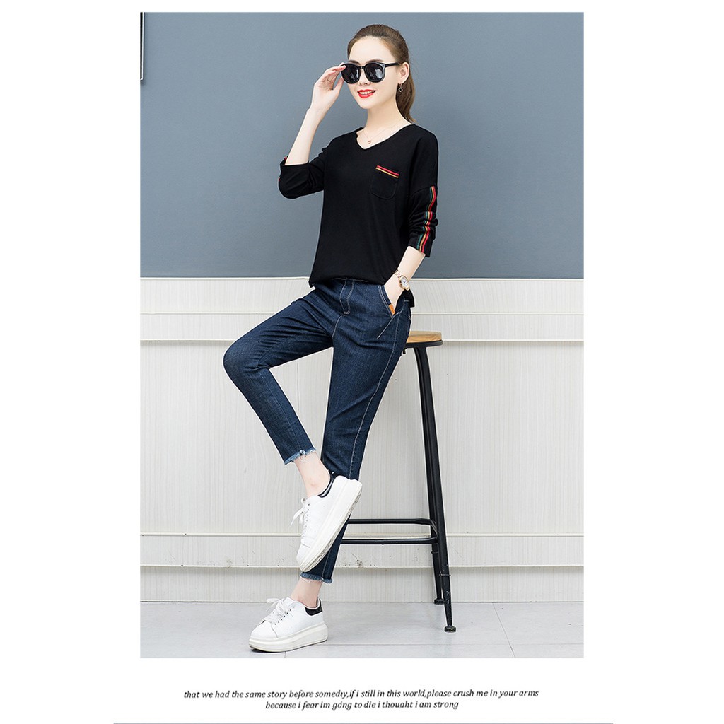 Aó thun nữ cổ tim viền tay cực xinh SP01522