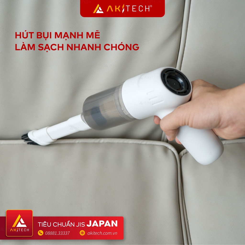 Máy hút bụi cầm tay không dây mini AKI VACUUM hút bụi xe hơi, ô tô, giường, nệm, sofa, lực hút 6000PA