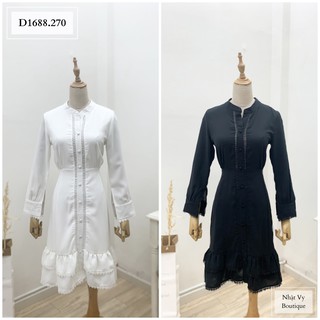 ĐẦM TAY DÀI CHÍT EO PHỐI REN ĐUÔI CÁ - D1688