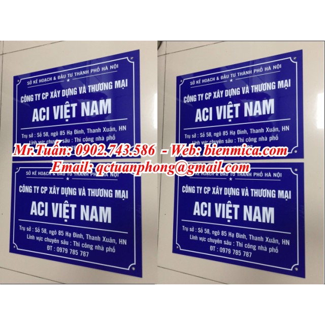 Biển Công Ty Mica - KT 30x40cm - In Logo theo yêu cầu
