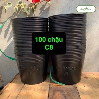 Mua 100 Chậu nhựa đen C8 trồng cây  trồng hoa  ươm cây (dày)