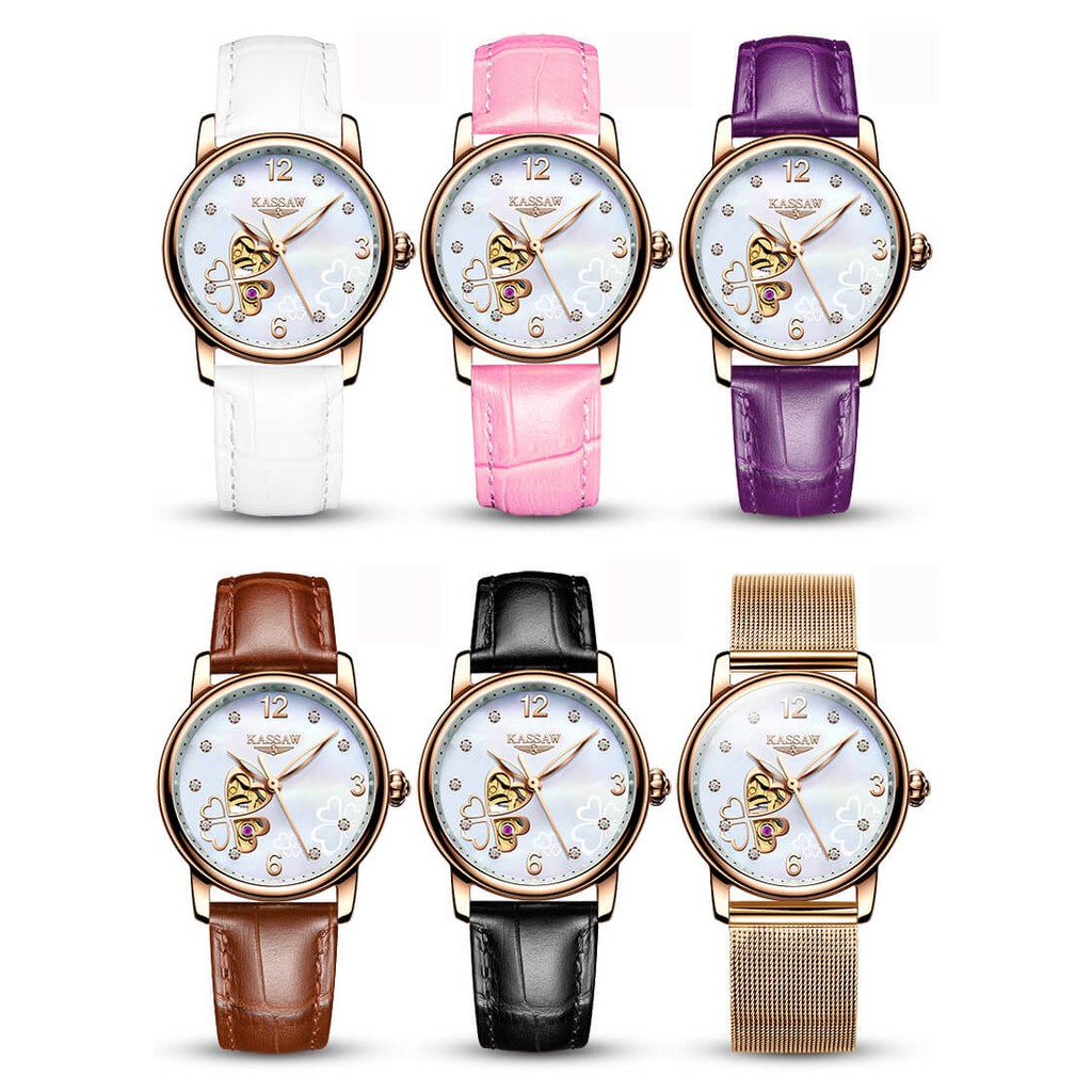 Đồng hồ nữ chính hãng KASSAW K810-3 Kính sapphire ,chống xước,Chống nước 50m ,BH 24 tháng,Máy cơ (Automatic) ,dây da xịn