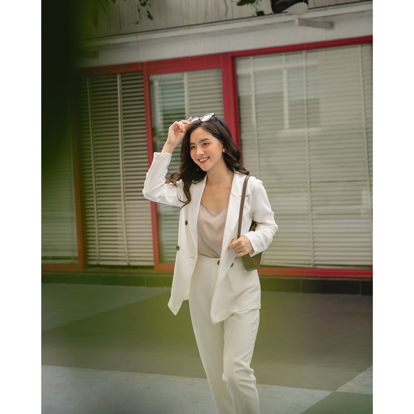 Set Vest nữ trắng Mosohali dáng suông set blazer nữ thời trang công sở thiết kế mosohali