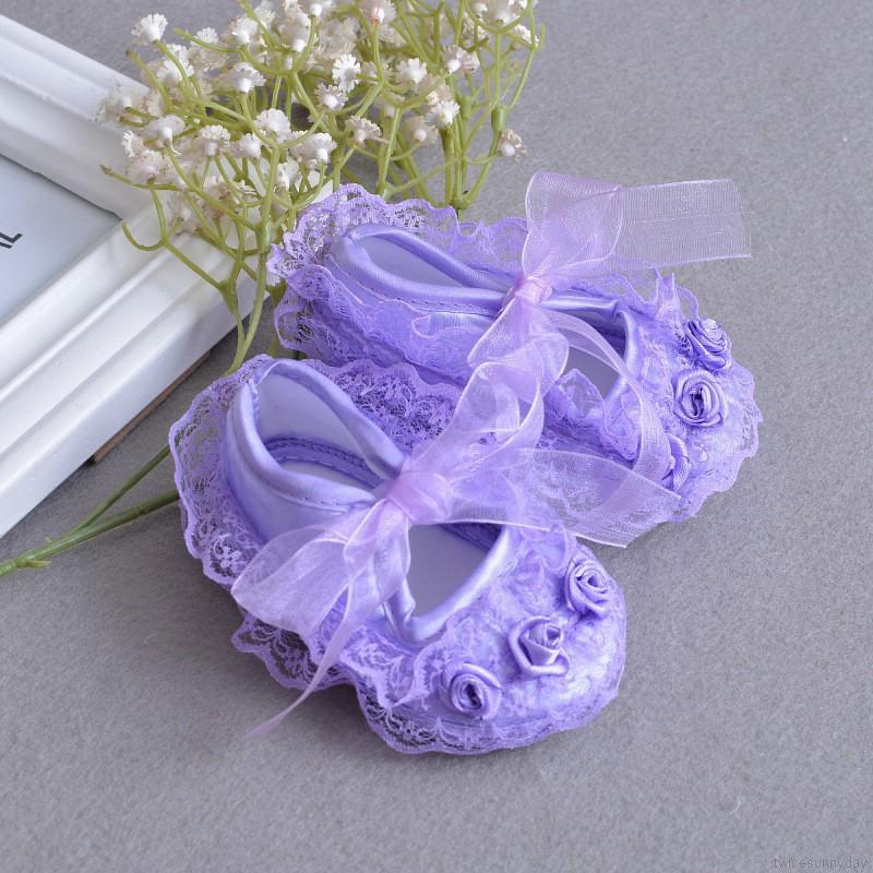 Giày tập đi đế mềm phối ren dễ thương tùy chọn màu sắc dành cho bé gái