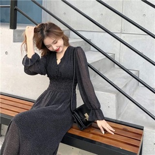 VÁY DÀI TAY CHẤM BI