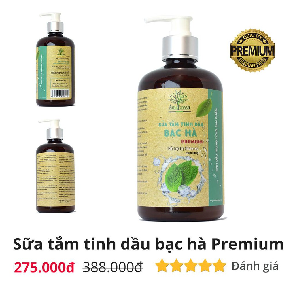 Sữa Tắm Tinh Dầu Bạc Hà hỗ trợ trị mụn lưng, thâm nám Amegreen 600ml - Premium