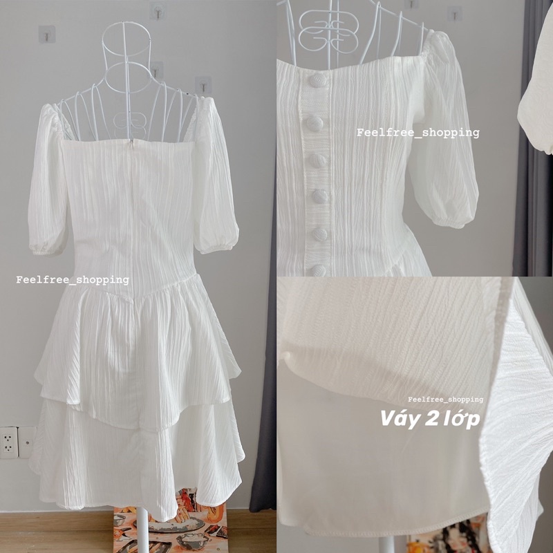 Váy cổ vuông tầng phồng xoè 2 lớp dày dặn mặc đi chơi,đi tiệc,kỉ yếu,đi học,đi làm (HÌNH THẬT) D068