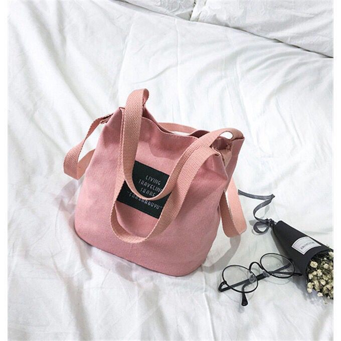 Túi đeo chéo vải canvas đơn giản thời trang phong cách Hàn Quốc