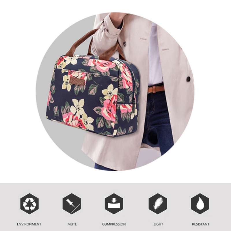 Túi Đựng Hộp Cơm Trưa Giữ Nhiệt Chống Thấm Nước Mềm Mại In Họa Tiết Hoa Xinh Xắn