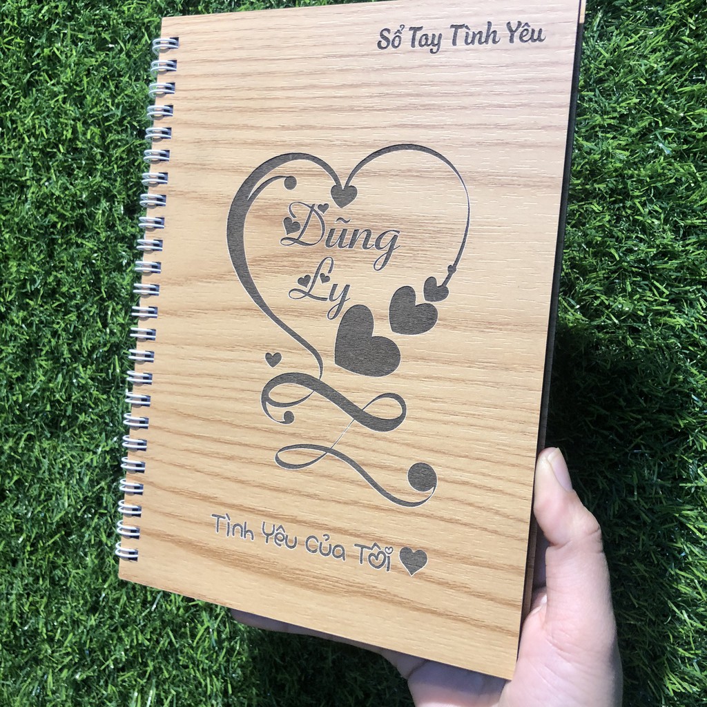 Sổ tay handmade bìa gỗ cứng thiết kế và khắc hình theo yêu cầu - Sổ lưu giữ kỉ niệm - Nhật ký tình yêu