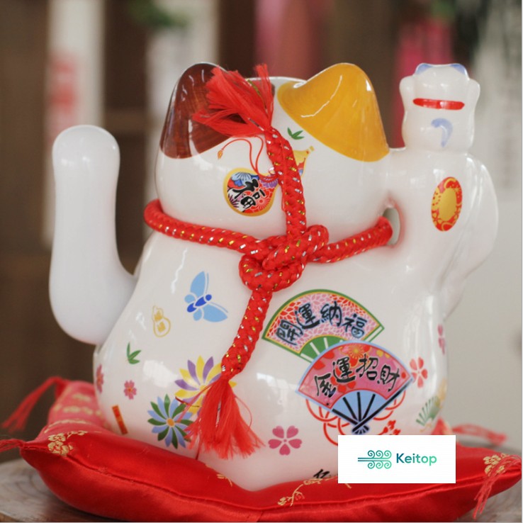 Mèo Vẫy Tay May Mắn Thần Tài Bình An Cầu Tài 20cm (Mẫu Mới) KEITOP MANEKI-013