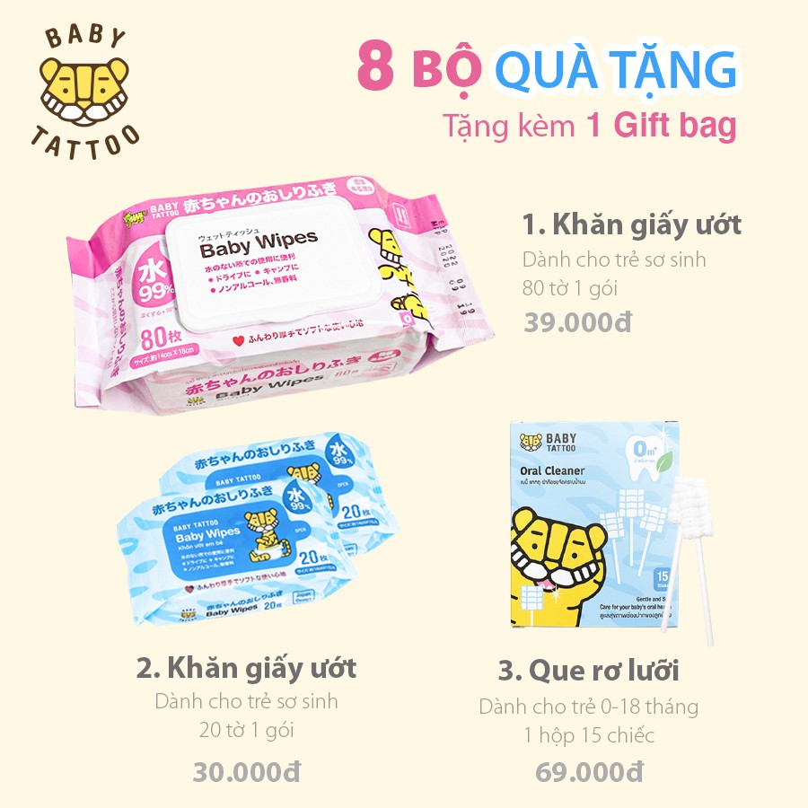 BABY TATTOO Bộ Túi Quà Tặng 8 Món Cho Mẹ Và Bé Từ 0-12 Tháng Tuổi