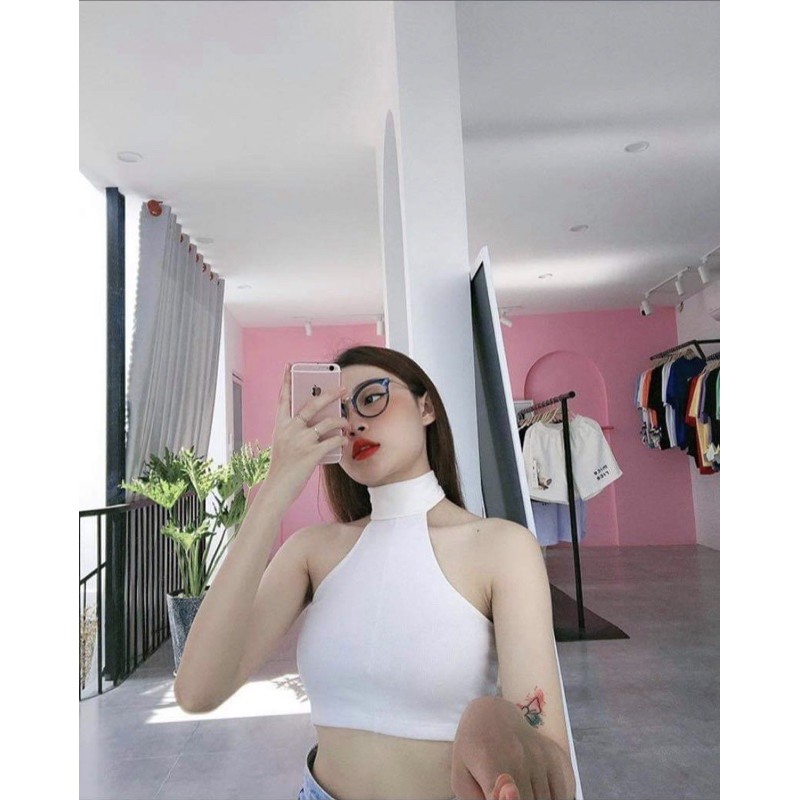 [Mã SKAMLTSM9 giảm 10% đơn 99K] [ADORABLE] Áo Croptop Cổ Lọ Hở Lưng Đủ Màu, Áo Kiểu Cộc Tay Thun Gân Ảnh Thật