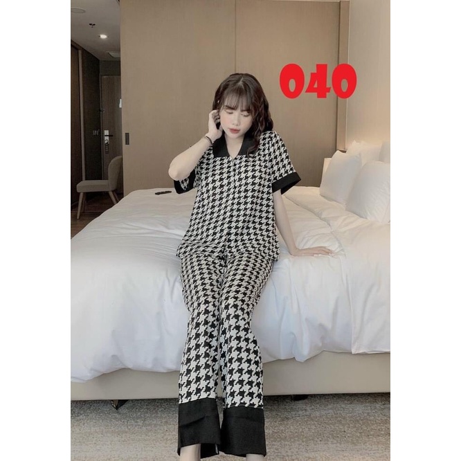 Bộ ngủ pyjama cổ sen tay cộc quần dài vải kate thái đẹp