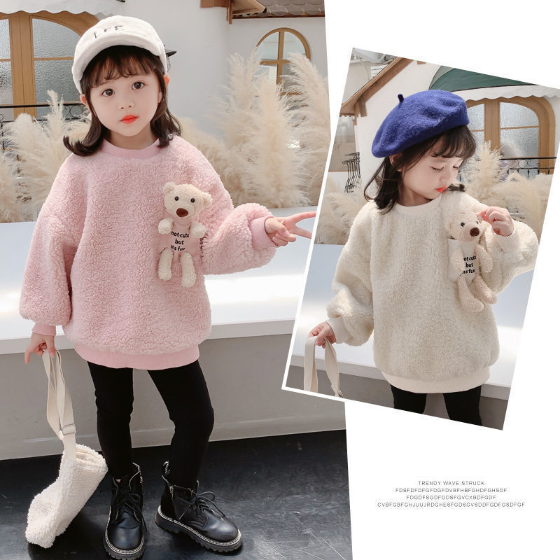 COD Kid's FashionGirl | 5-14 years old Tops Áo Len Của Cô Gái Mùa Thu Và Mùa Đông Nhung Dày Da Cừu Trẻ Em Áo Khoác Ấm Áp