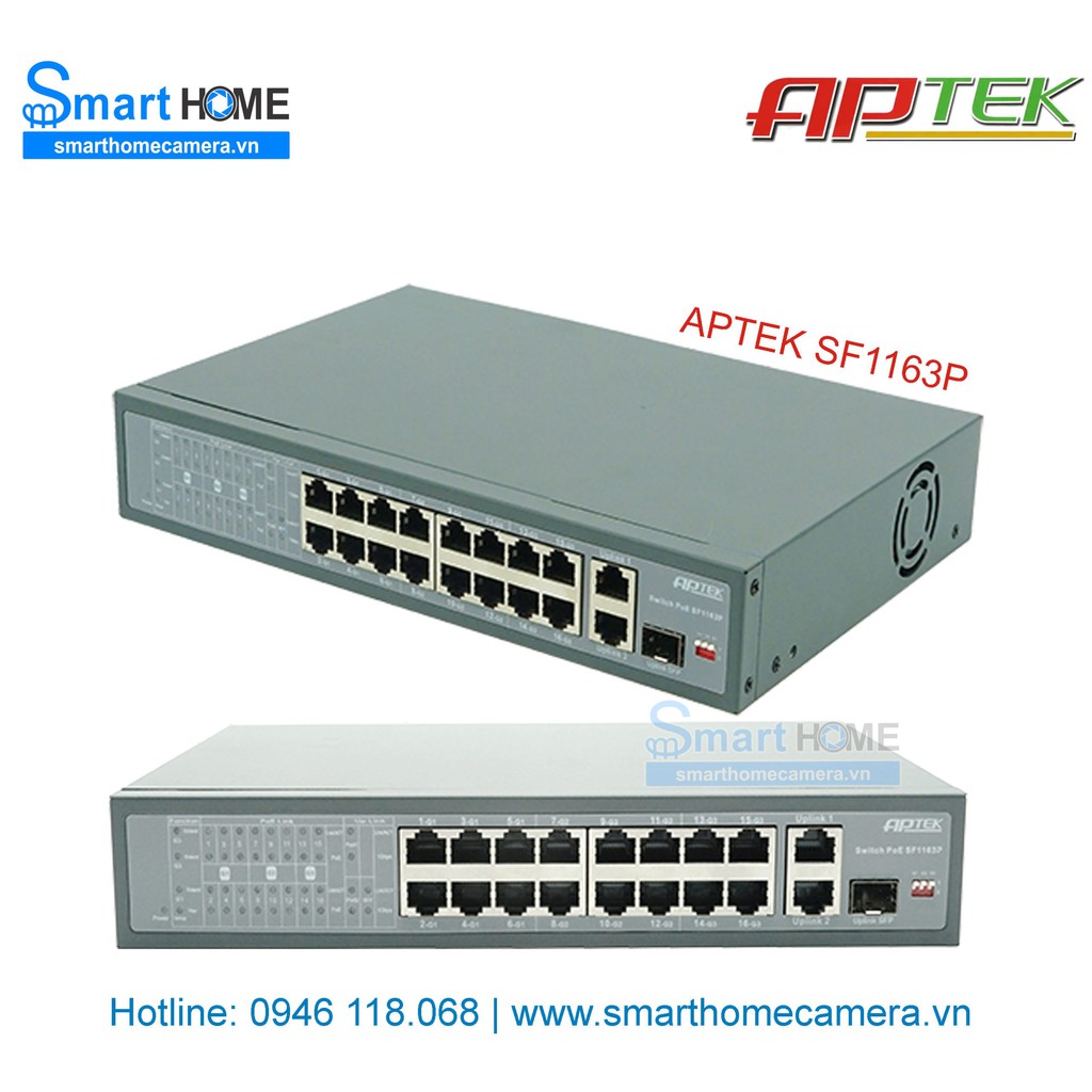 Switch APTEK SF1163P 16-Port 10/100Mbps PoE- chuyên camera