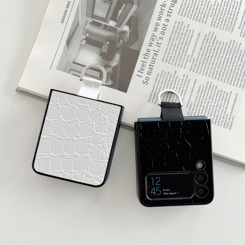 Ốp Điện Thoại Da Dạng Gập Chống Sốc Có Vòng Nhẫn Cho Samsung Galaxy Z Flip 3