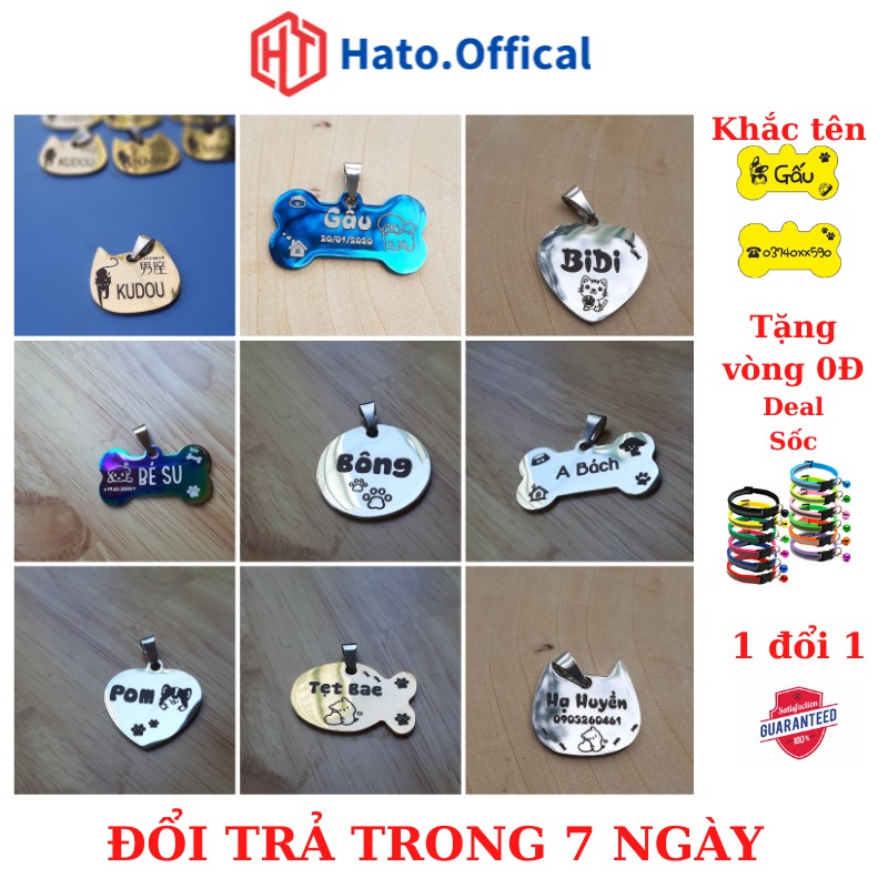 Thẻ tên thú cưng, thẻ tên chó mèo chất liệu inox không rỉ khắc nội dung theo yêu cầu HATO OFFICAL