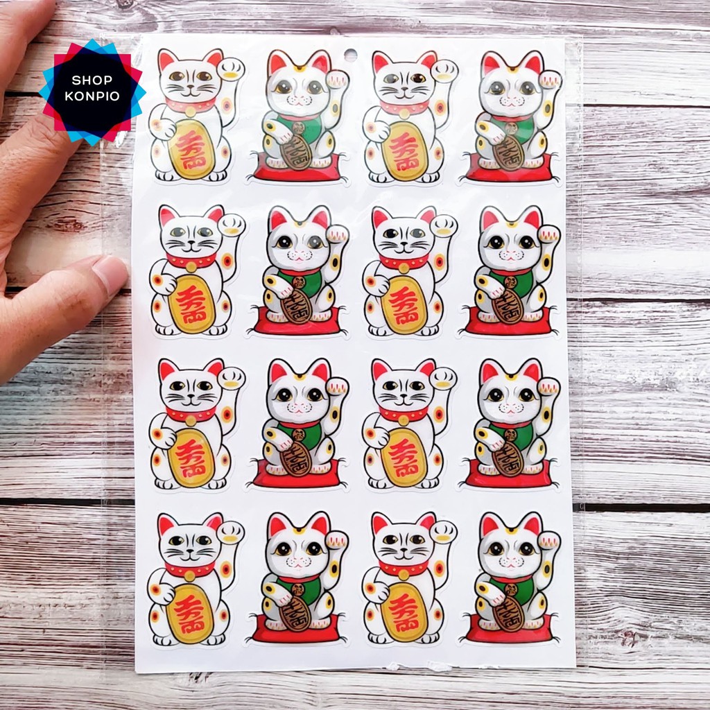 Bộ Tem Sticker Mèo Thần Tài Nhỏ Dập Nổi Cao Cấp Dán Xe Máy, Ô Tô, Mũ Bảo Hiểm, Chống Thấm Nước, Chống Bay Màu