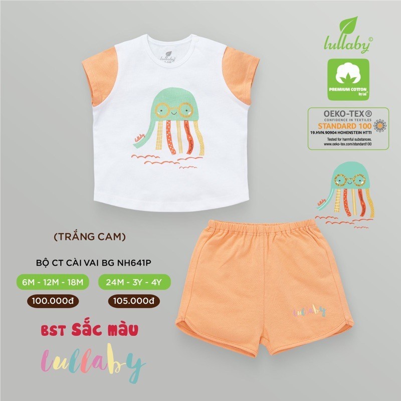 Bộ cộc tay cài vai cotton Lullaby cho bé (6m-4y)