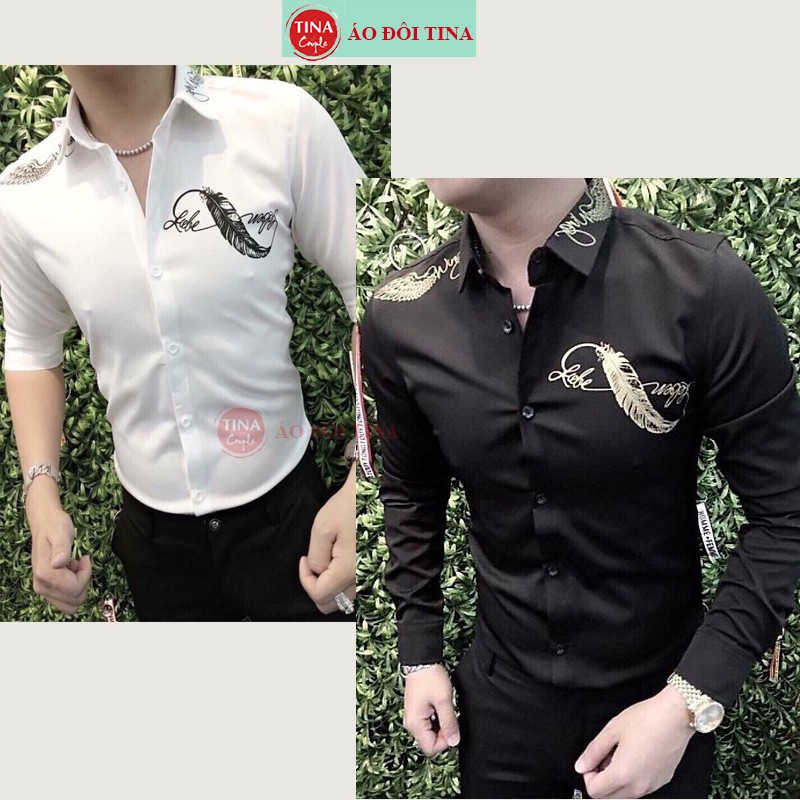 Áo Sơ Mi Nam Họa Tiết Đẹp, Màu Đen Trắng, Áo Sơ Mi Tay Dài, Form Body