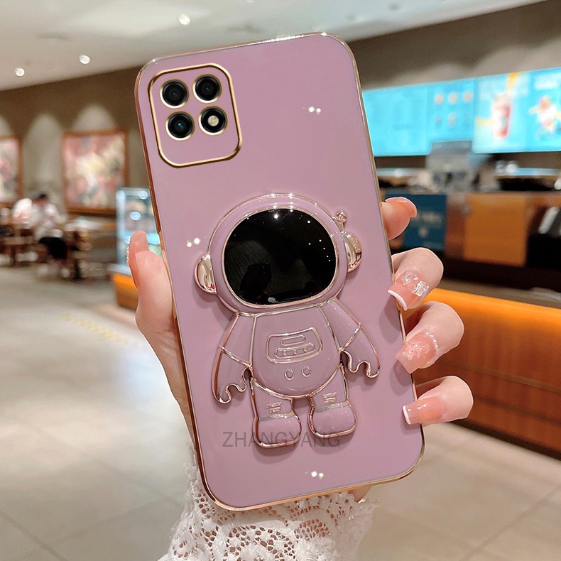 ốp lưng Realme 8i TPU Mạ điện 3D Phi hành gia có chân đế ốp điện thoại Realme 8i