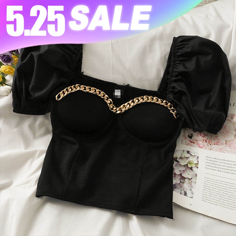 Áo Croptop Cổ Vuông Tay Phồng Dáng Ôm Thời Trang Mùa Hè Phong Cách Hàn Quốc Cho Nữ